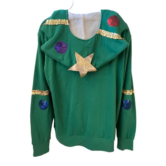 Mad Engine Christmas Tree Shaped Ugly Holiday Hoodie with Star Topper Size L - Picture 2 of 3